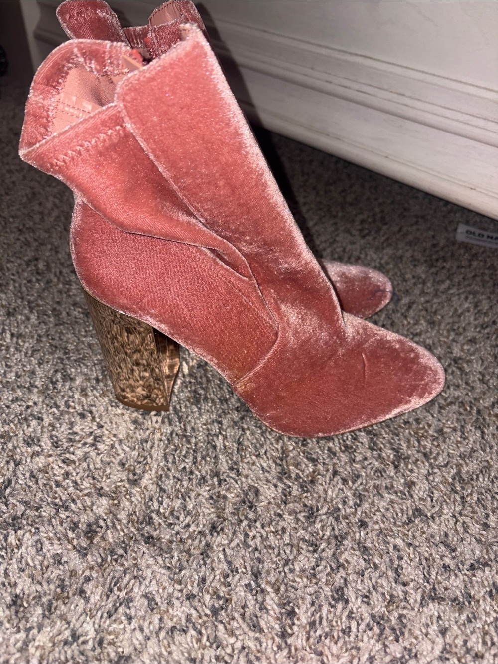 Aldo Dusty Rose Velvet Block Heel Ankle Boots